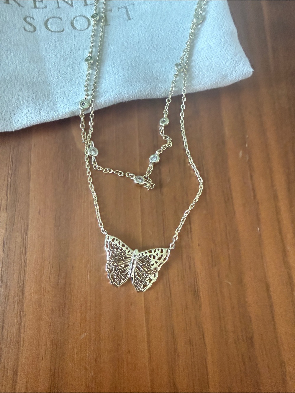 Kendra Scott Gold Butterfly Pendant Necklace - Double Layered Chain - Picture 2 of 3